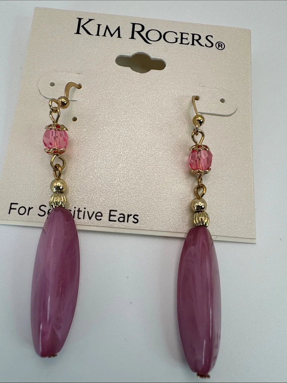 Kim Rogers Purple-Pink Drop Earrings with Gold-Tone Accents